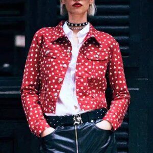 NWT R13 Skinny Trucker Jacket - Red Scattered Hearts